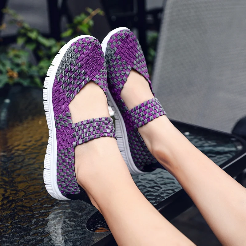 New Women's Shoes Summer Fashion Handmade Flat Sneakers Breathable Lightweight Hand-woven Shallow Mouth Women's Casual Shoes