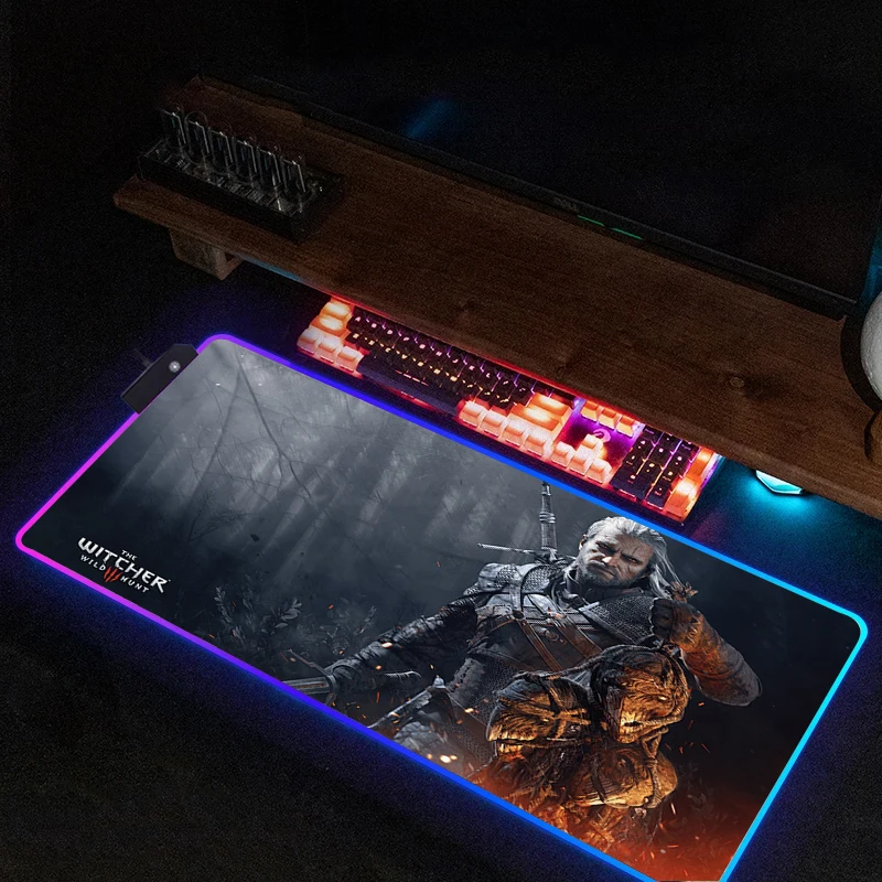 

Коврик для мыши Rgb, коврик для мыши W-witcher, Настольный коврик, настройка игровых аксессуаров, дешевый ПК, геймерский шкаф, задняя подсветка, большой коврик для мыши