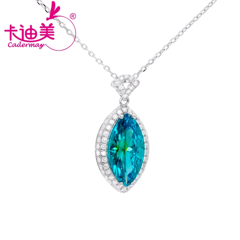 CADERMEAY Fine Jewelry 925 Silver Marquise Brilliant Cut Gemstone Natural Blue Topaz Pendant Necklace For Women Party Gift