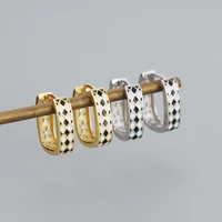 fashion charm 925 sterling silver needle minimalist enamel geometric square hoop earrings for women unisex party jewelry gift