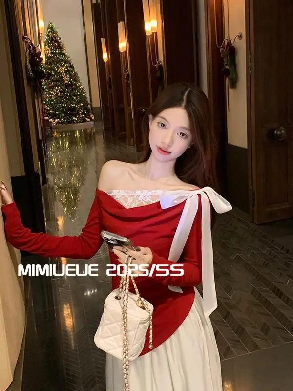 Mimiueue French sle Graceful Set Women 2025 Spring Knit Skirt Banquet Light Dress Two-piece |