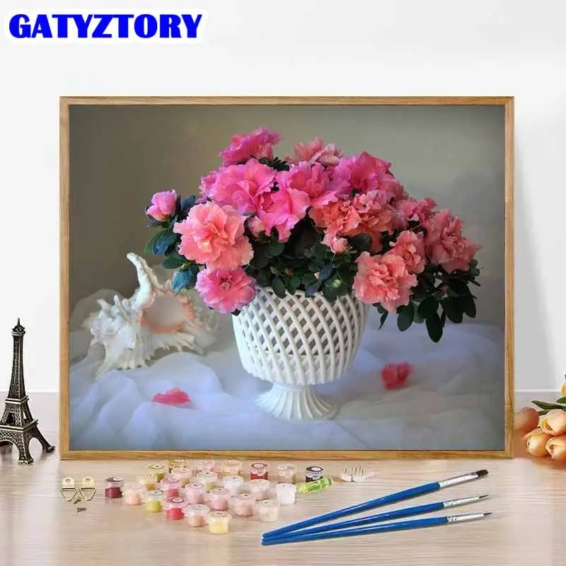 

GATYZTORY Pictures By Number Pink Flowers In Vase Kits Painting By Numbers Drawing On Canvas Acrylic Paint Diy Art Gift Home Dec