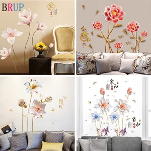24 вида большие цветы наклейки на стену Спальня телевизор диван Романтические цветы домашний декор DIY роспись искусство наклейки на стену виниловые обои
