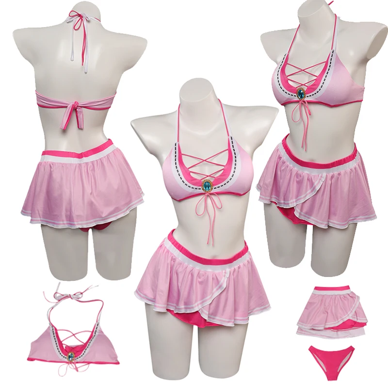 

Peach Cosplay Princess Costume Swimwear Dress Pink Sweet Skirts Sexy Bikini Female Halloween Carnival Party Role Play Suits