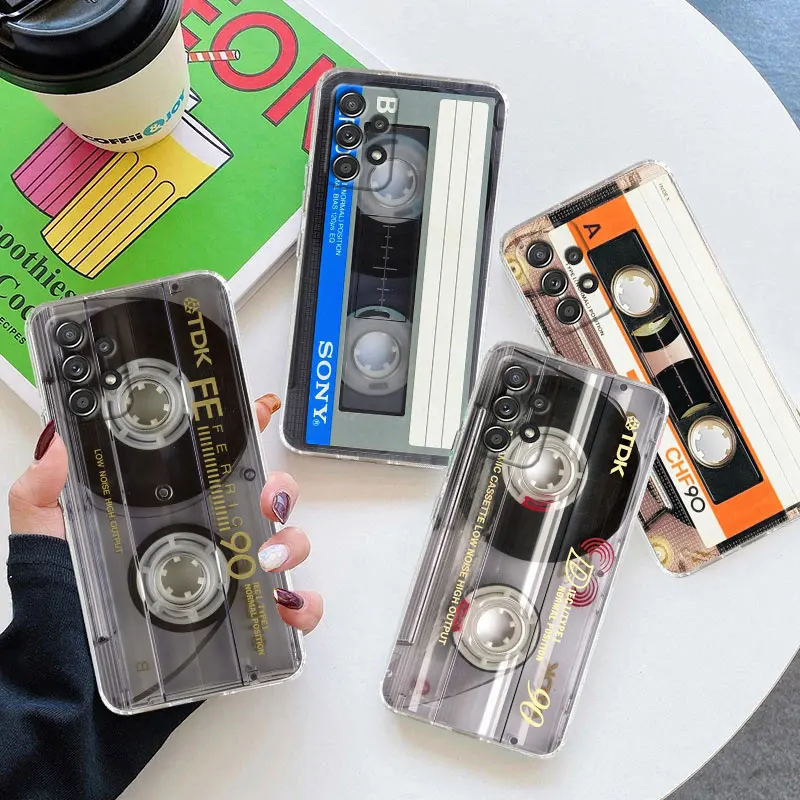 Винтажная музыкальная кассета для Samsung Galaxy A55 Case A54 A52 A53 5G A15 A14 A13 A21S A23 A51 A34 A35 A33 A32 A72