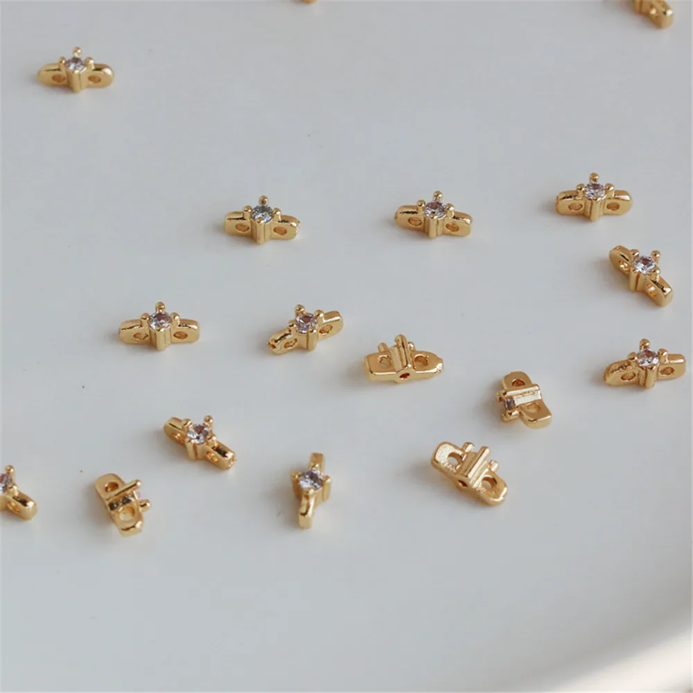 

14K Gold Filled Plated Double hole 7mm breasted double thread partition embedded zircon DIY jewelry bracelet necklace accessoriy