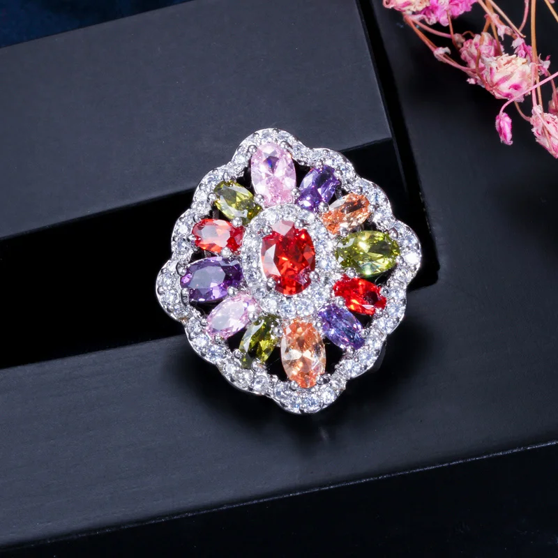 

ThreeGraces Multicolor Cubic Zirconia Stone White Gold Color Fashion Daily Party Ring for Women New Trendy Costume Jewelry R273