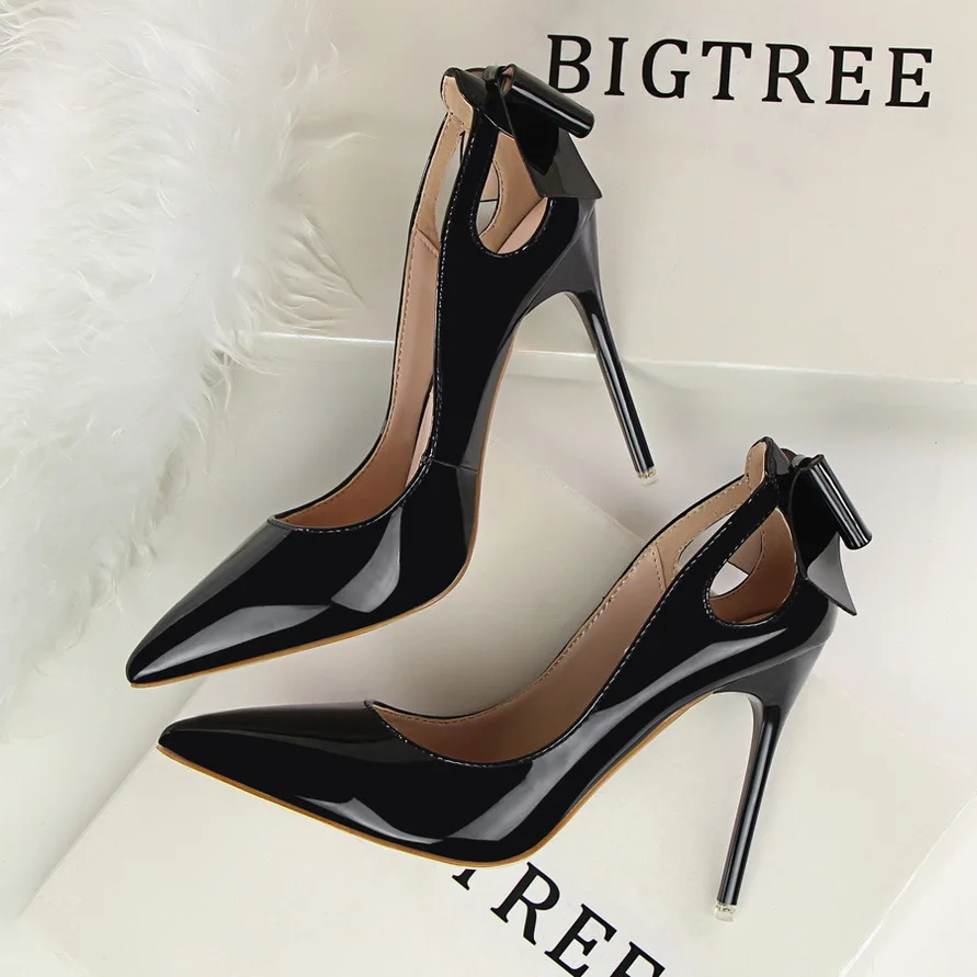 

New Shoes Patent Leather Women Heels Pointed Toe Woman Pumps Sexy High Heels Hot Bow-Knot Pumps Women Stiletto Ladies