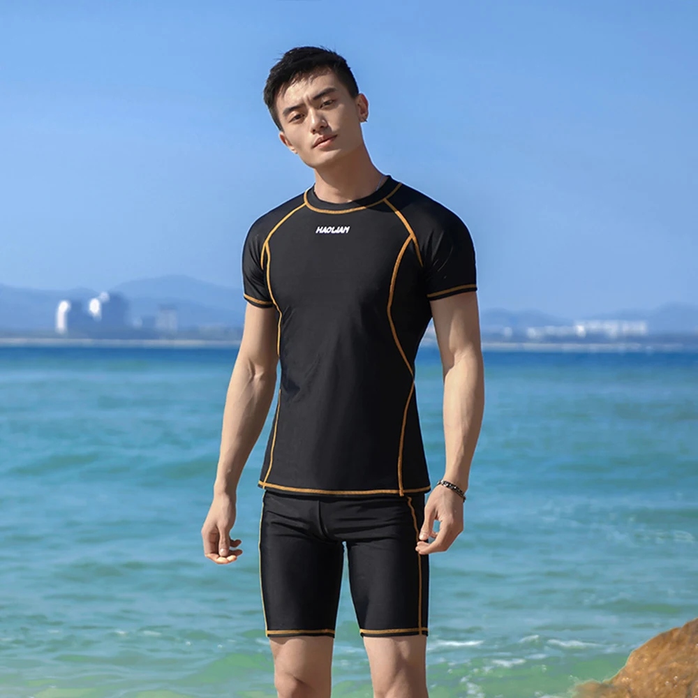 Fashion Men's Surfing Suit Split Quick-Drying Sunscreen Short-Sleeved Five-Point Shorts Swimsuit Swimming Surfing Suit 2023