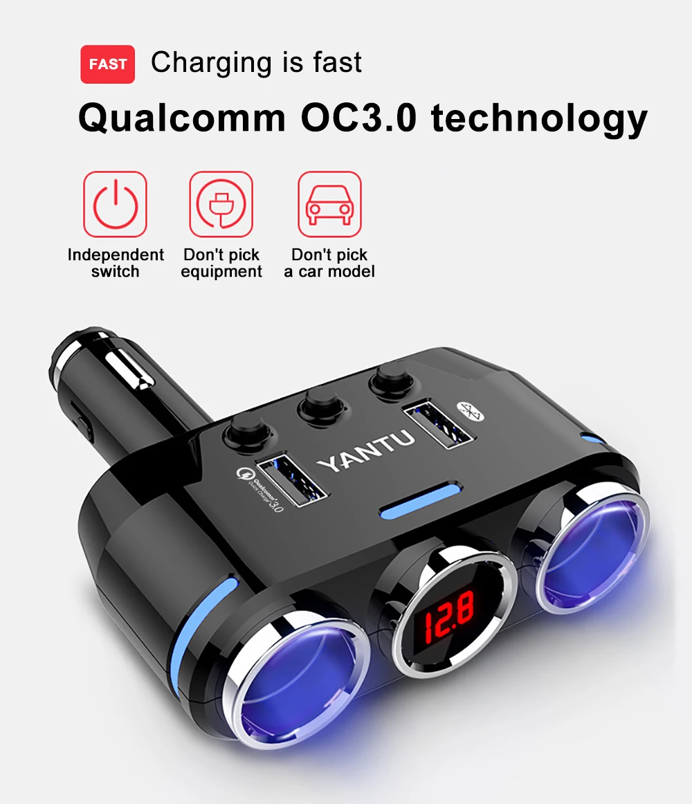 12 В-24 В автомобильный прикуриватель разветвитель светодиодный USB-разъем для