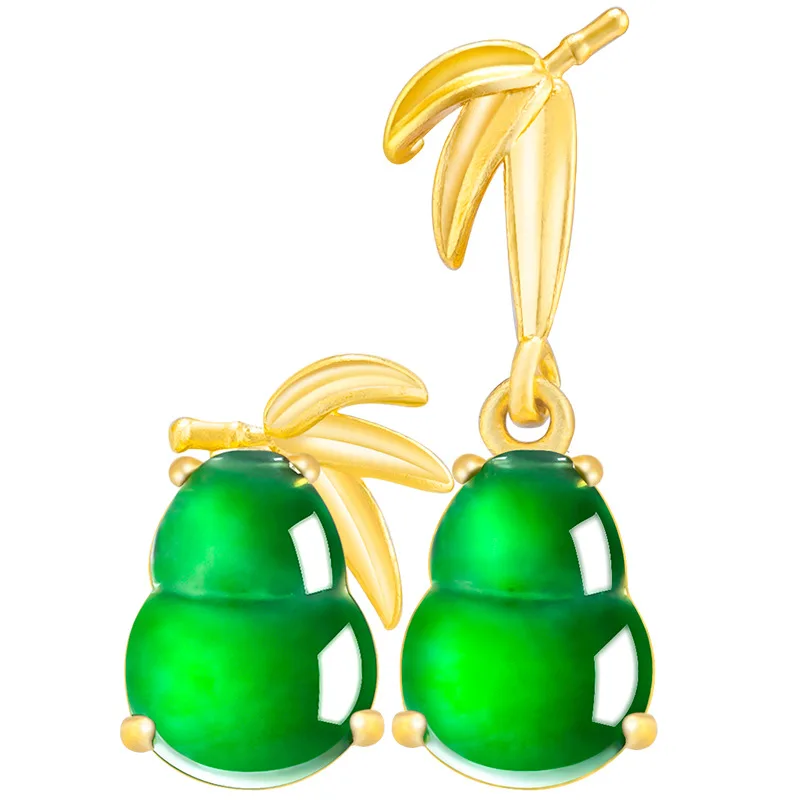 Зеленые серьги в виде тыквы подарок подвеска с изумрудом позолоченное золото 18