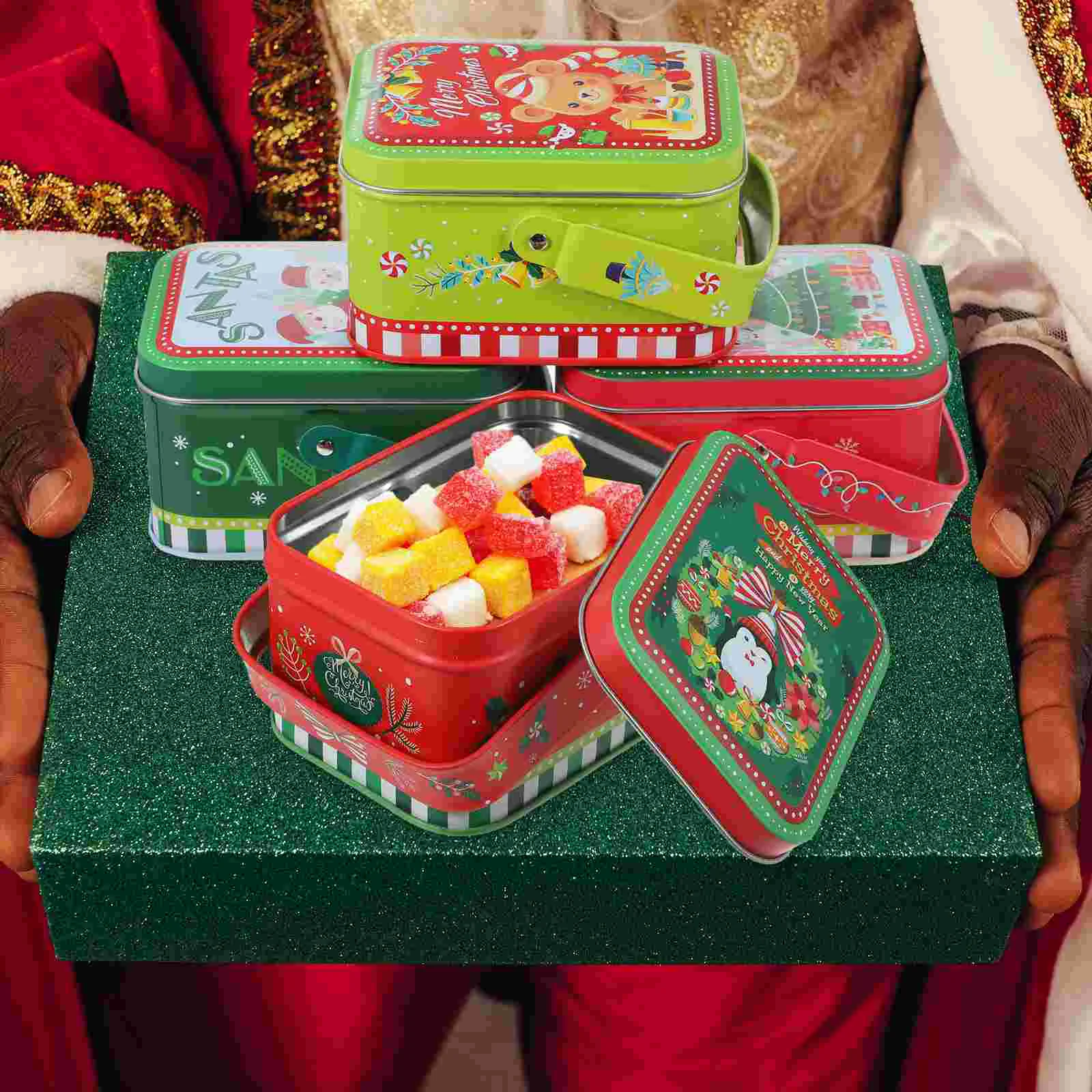 

4 Pcs Storage Jar Tinplate Cookie Christmas Supplies Tins With Lids Containers Candy Sweet