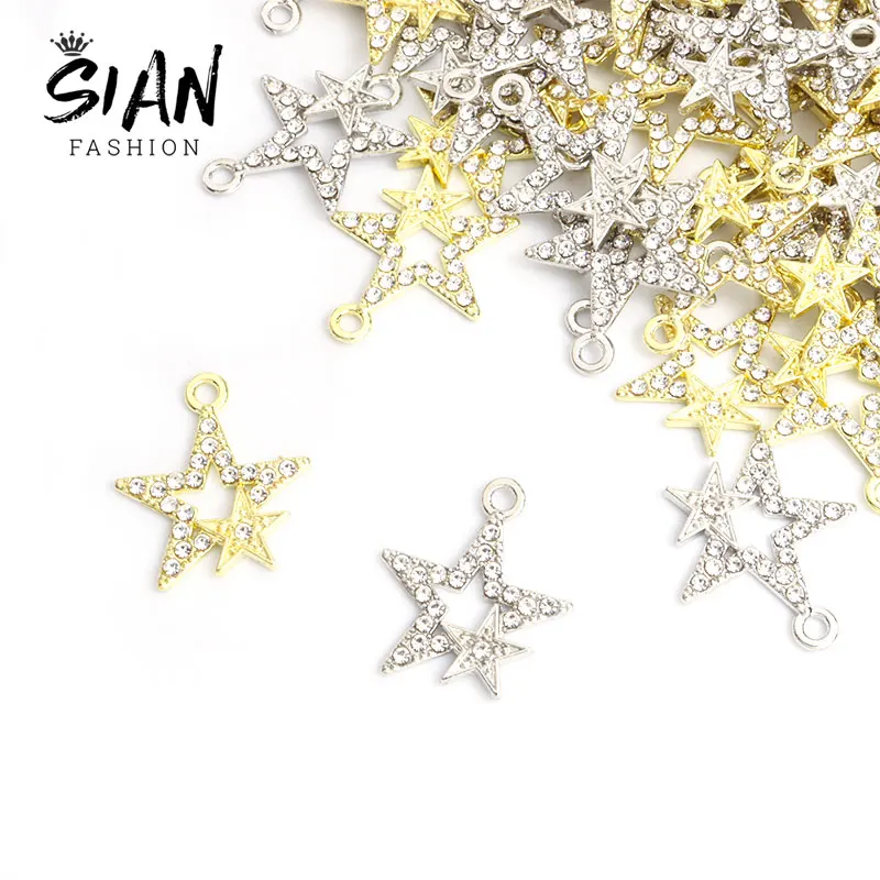 

15pcs Creative Double Crystal Star Charm Trendy Pentagram Rhinestone Alloy Pendant DIY Handmade Necklace Jewelry Making Findings