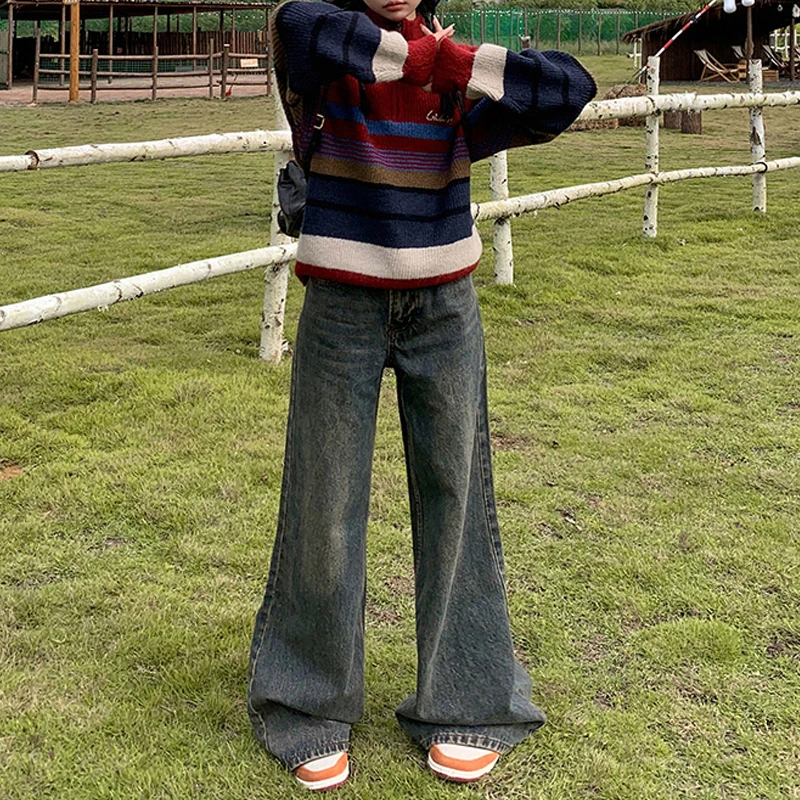 Женские свободные джинсы-багги Y2k винтажные джинсовые брюки оверсайз в стиле