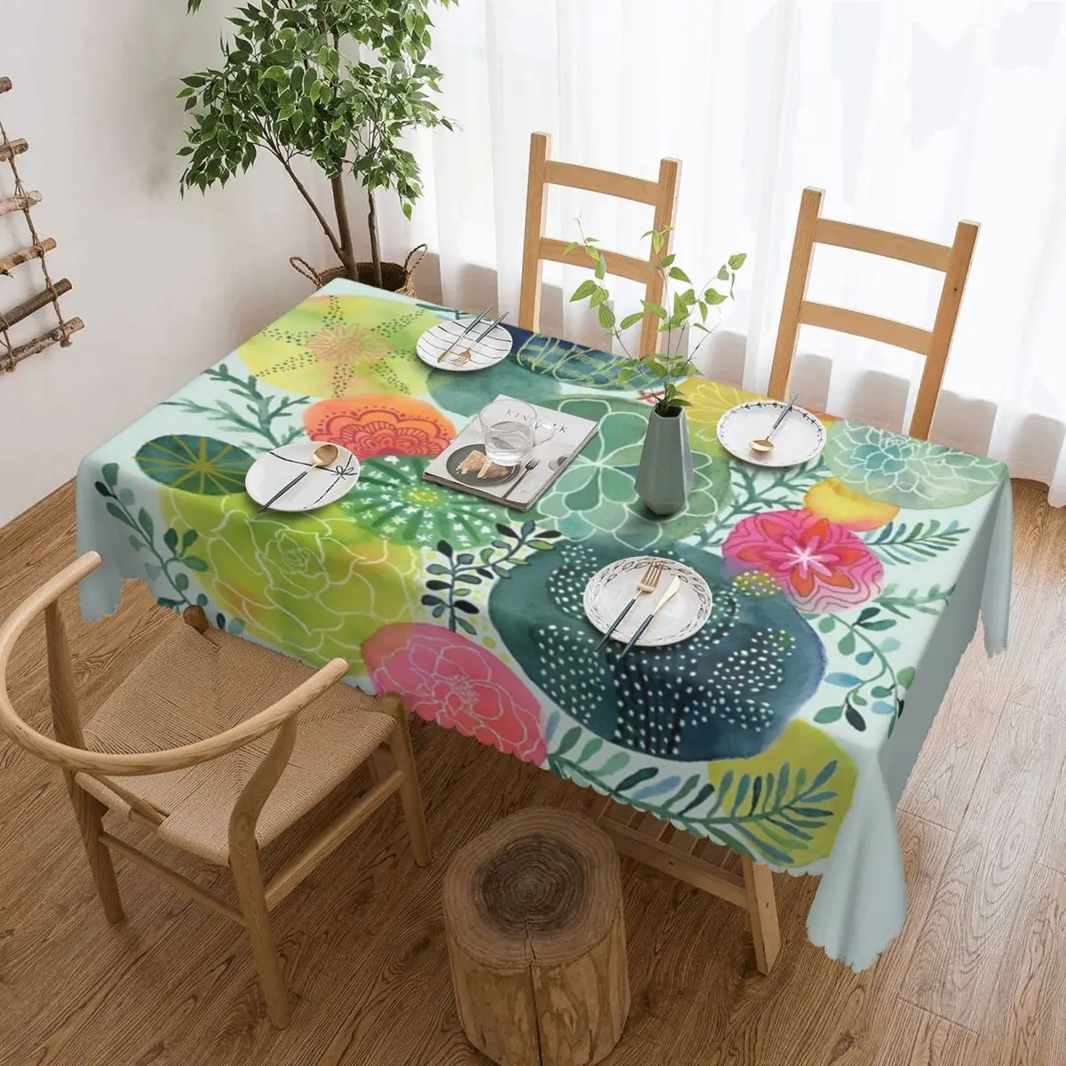 Скатерть для стола суккуленты водонепроницаемая круглая скатерть дня рождения -