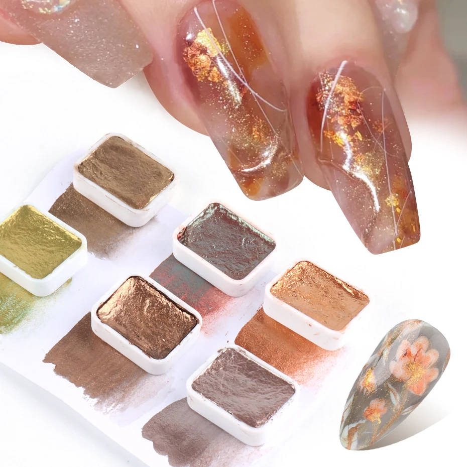 

6/12 Colors Pearl Shimmer Nail Art Pigment Painting Glitter Solid Paint Bronze Gold Gradient Watercolor Powder Nail Art JI1838-2