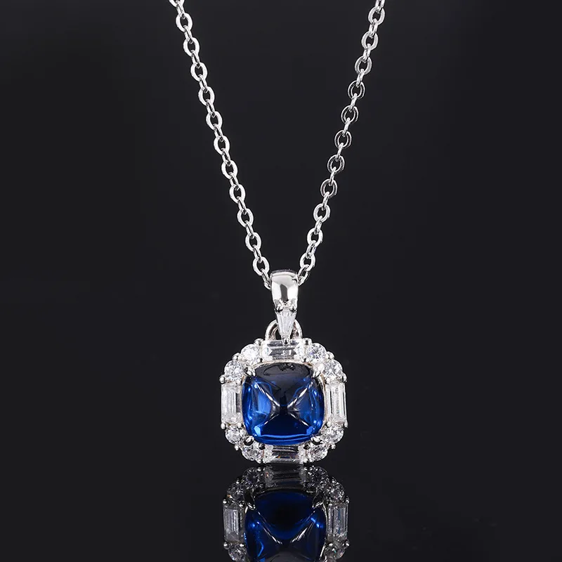 Jewelry S925 Silver Hot Selling Colorful Emerald Sapphire Ruby Diamond Pendant Necklace 8*8 Jade
