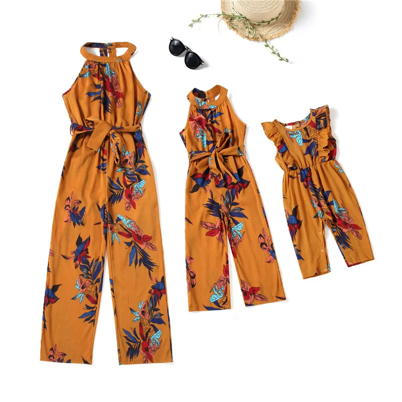 

Family Matching Rompers Outfits Mother and Daughter Clothing 2022 Printed Overall For Woman Baby Family Look Jumpsuit Summer