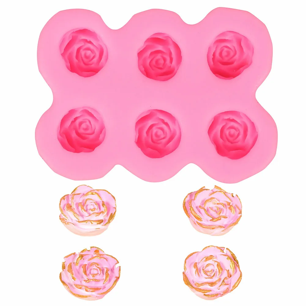 

6 Rose Flowers Shape DIY Silicone Cake Mold Mould Chocolate Candy Cake Moon Fondant Moulds 3D Kitchen Tools Soap Making Supplies