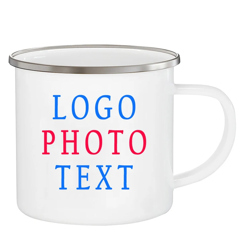 Customized Enamel Mug with LOGO Photo Text Sublimation Print Office Home Funny Water Cups Breakfast Milk Coffee Tea Cup Gift