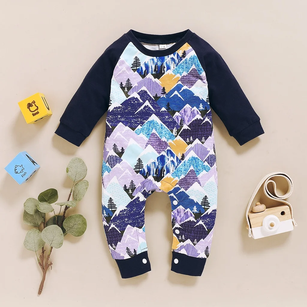 

0-18 Months Baby Boy Spring and Autumn Romper Fashion Multi-color Round Neck Long Sleeve Jumpsuit Newborn Baby Sleepwear