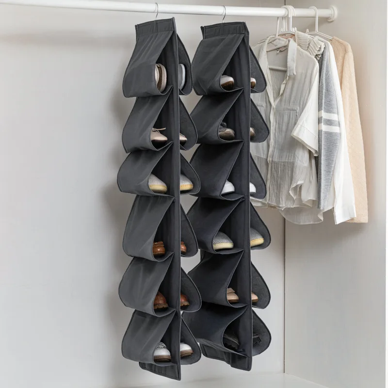 12 grid Hanging shoe storage bag Three dimensional hanging storage bag behind the wardrobe door Multi layer hanging bag