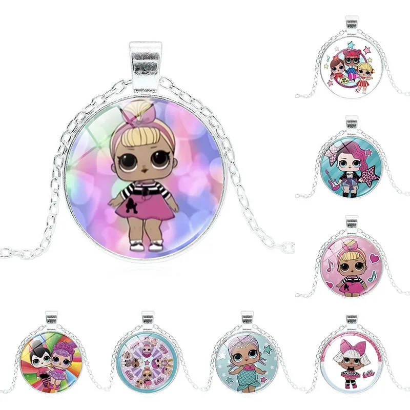 

Original Lols Dolls Cartoon Girls Time Gemstone Pendant Necklace Lols Girls Retro Sweater Chain Jewelry Cosplay Birthday Gifts