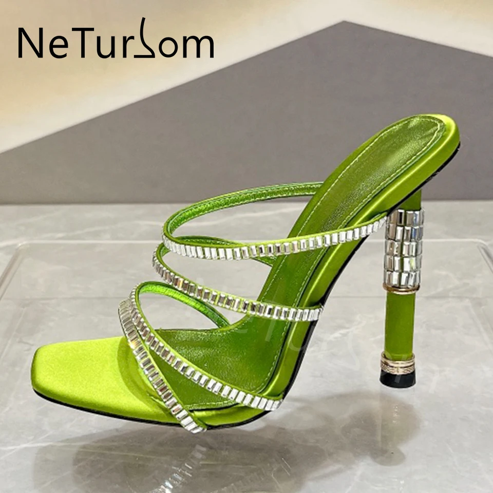 

Лето 2023, искусственные туфли на высоком каблуке, дизайнерские роскошные сандалии с квадратным носком, тапочки с нескользящим носком, красочная женская обувь для выпускного вечера