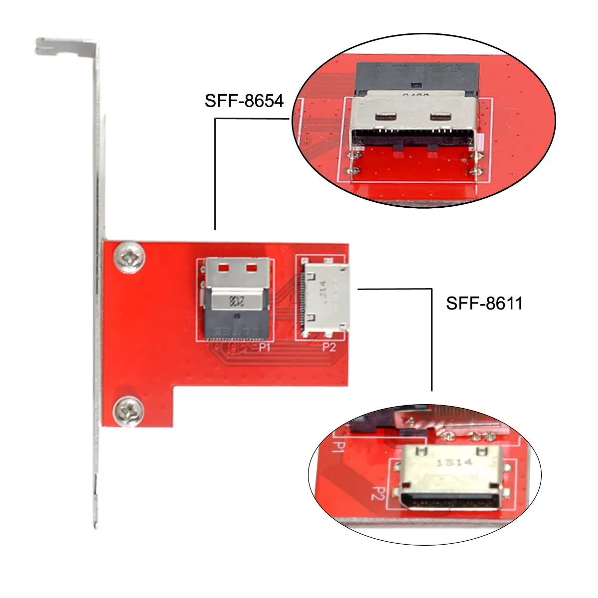 

CYSM Xiwai Slimline SAS SFF-8654 PCI-Express 4.0 to Oculink SFF-8611 SFF-8612 PCBA Female Adapter With Bracket