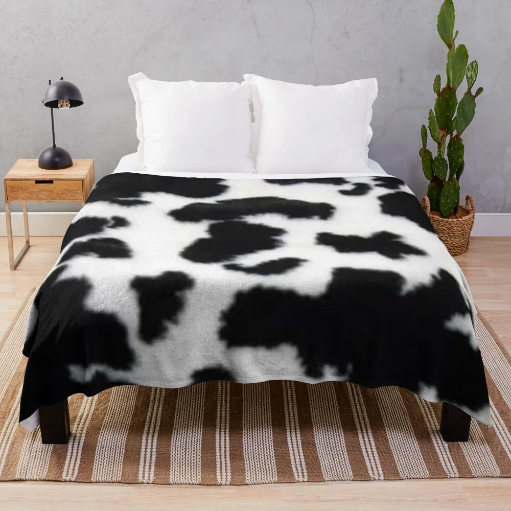 

Cow Hide spotted fur Farm Animal Pattern Black White Throw Blanket extra large blanket