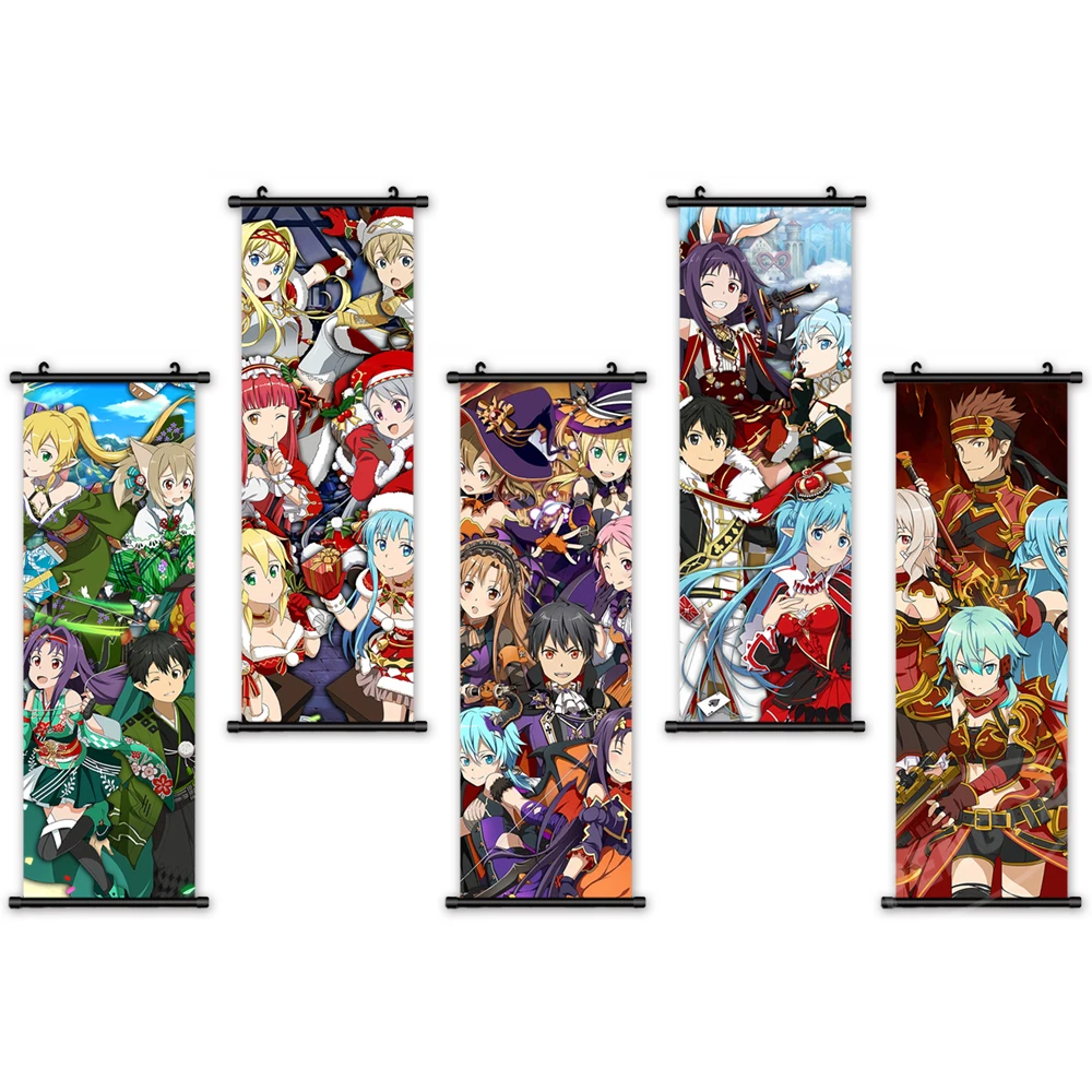 

Canvas Home Decor Poster Print Pictures Japanese Anime Wall Art Plastic Scroll Sword Art Online Hang Painting Bedside Background