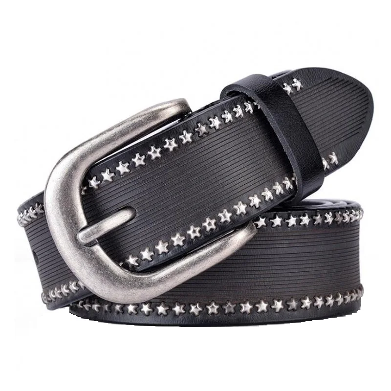 

Genuine Leather And Pu Belt For Women High Quality Black Ladies Luxury Designer Strap Metal Pin Buckle Fashion Items