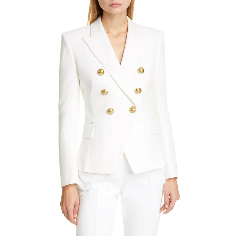 

Office Lady Casual Double Breasted Business Suit White Blazers Femme 2021 Women Slim Suit Jacket Female Long Sleeve Coat Elegant
