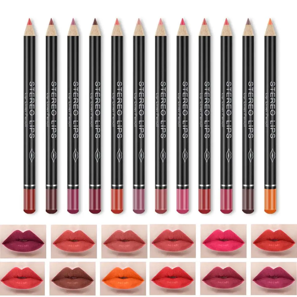 

12 цветов, Косметическая Помада, ручка, телесный, розовый, матовый, однотонный, Женская подводка для губ, блеск, стойкая ручка, Макияж для губ C5N6