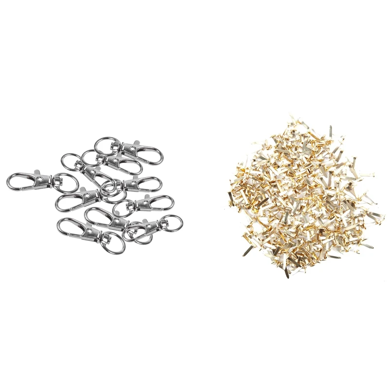 

10PCS Metal Clasp Swivel Trigger Clips Snap Hooks Key Ring Bags With 300PCS 19Mm Paper Fasteners TUB350