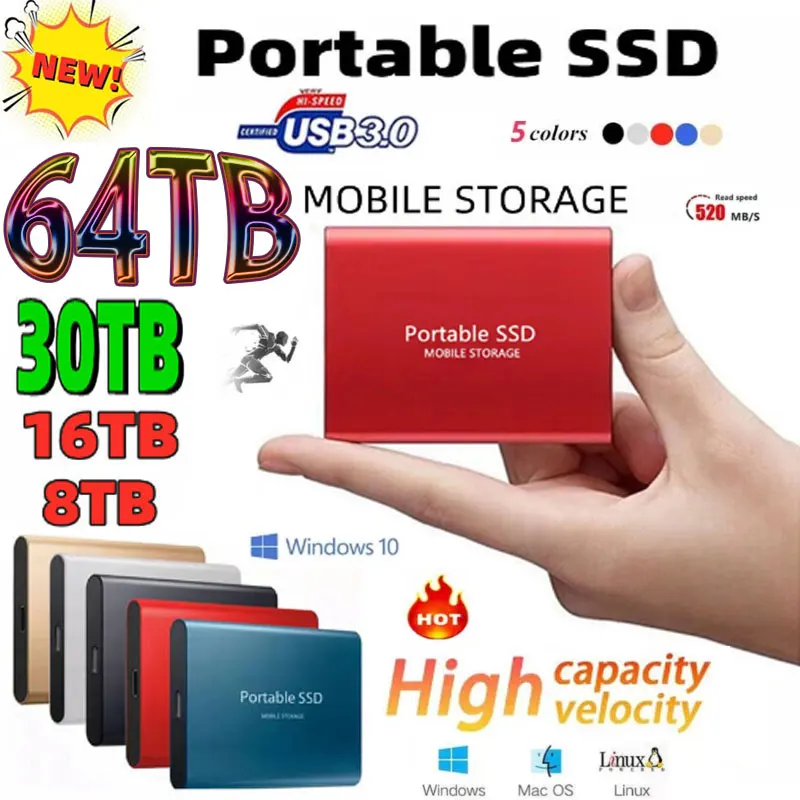 New Portable 1TB 2TB SSD 4TB 16TB External Hard Drive Type-C USB 3.0 High Speed 8TB External Storage Hard Disks For Laptops