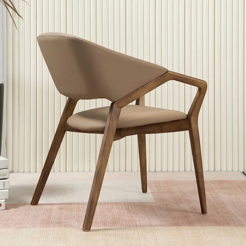 

Designer Leather Dining Chair Wood Comfortable Executive Stool Vanity Nordic Computer Chair Sillas Cocina Restaurant Furniture