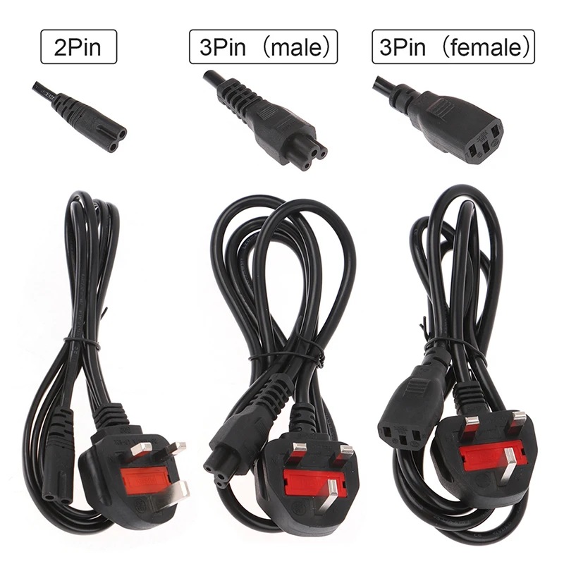 

1pc 1.5m UK Plug Power Cord 2Pin 3Pin Power Extension Cable For Laptop PC Monitor Printer 3D Notebook TV British Standard Power