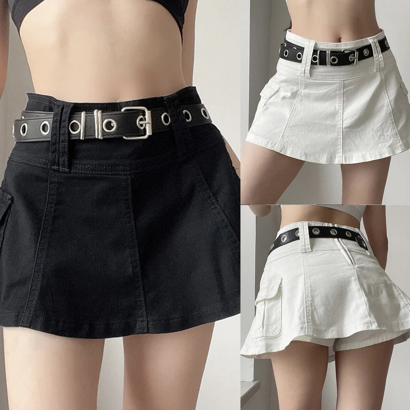 

Pastel Goth Low Waist Black Micro Skirts Streetwear Pockets Patchwork A-Line Skirt Aesthetics Outfits Zipper