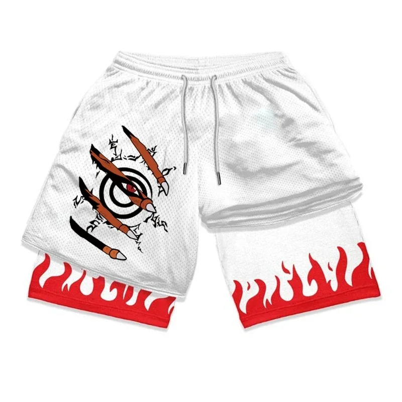 Двухслойные шорты с принтом аниме 2 в 1 спортивные для фитнеса быстросохнущие