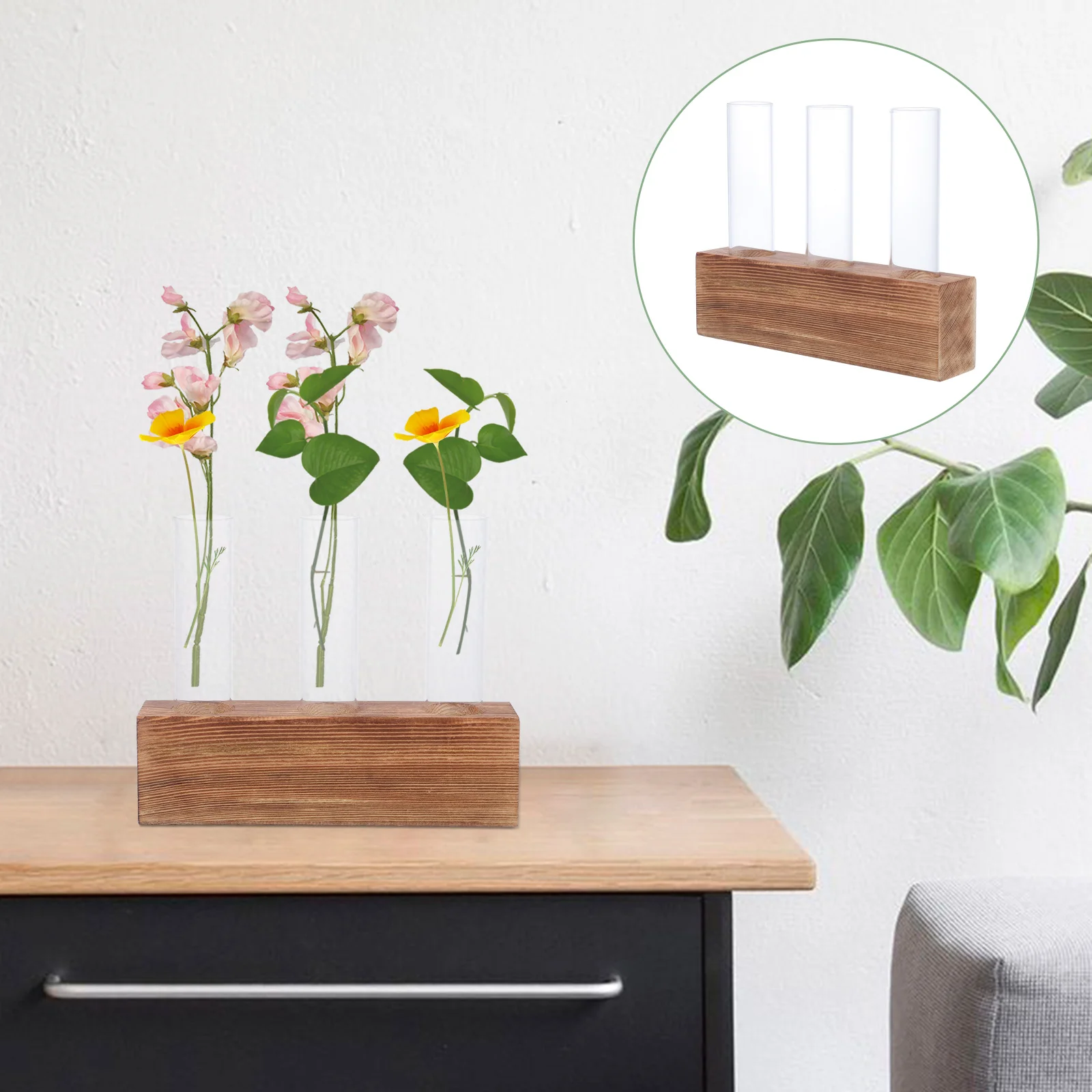 

Vase Propagation Terrarium Stand Flower Planter Hydroponic Desktop Holder Work Decorations Office Wooden Tube Air Bulb Kit Desk