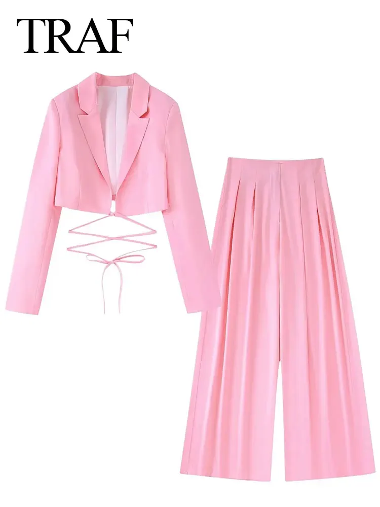 

Женский короткий Блейзер из двух предметов, с широкими штанинами