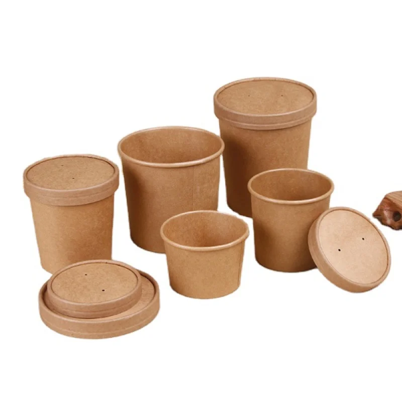 

Биоразлагаемый, оптовая продажа, индивидуальный контейнер для пищевых супов с полилактическим покрытием, миска из крафт-бумаги, 500 шт.