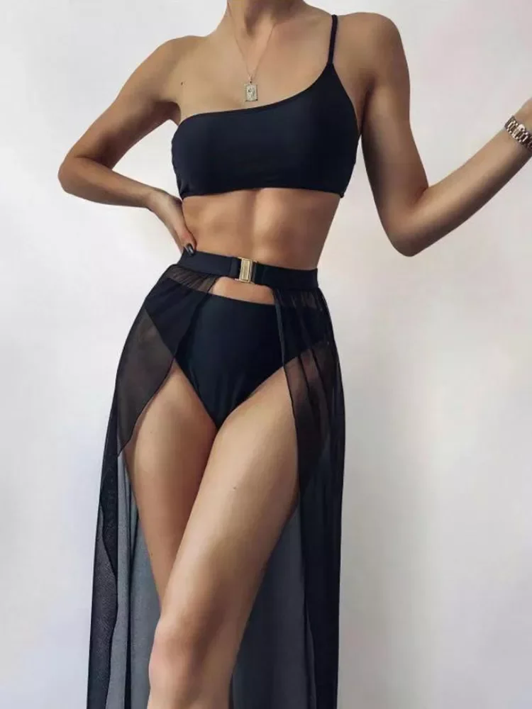 

2022 Sexy Three Pieces Bikini Set Women Swimsuit And Beach Cover Up Skirt Swimwear Female Bathing Suits Beachwear Swimming Suit