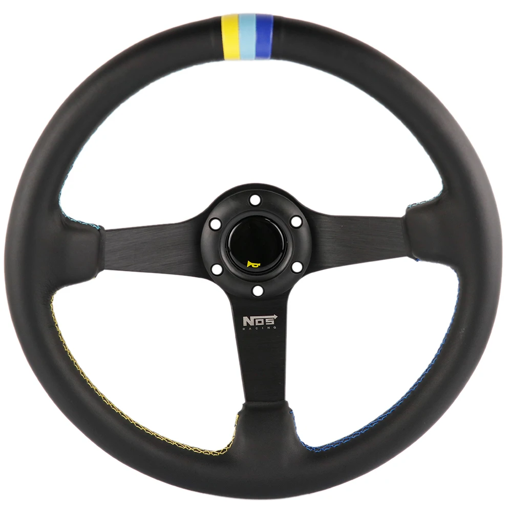 

14inch/350mm NOS Racing Real Leather Deep Dish Tuning Drift Sports Steering Wheel