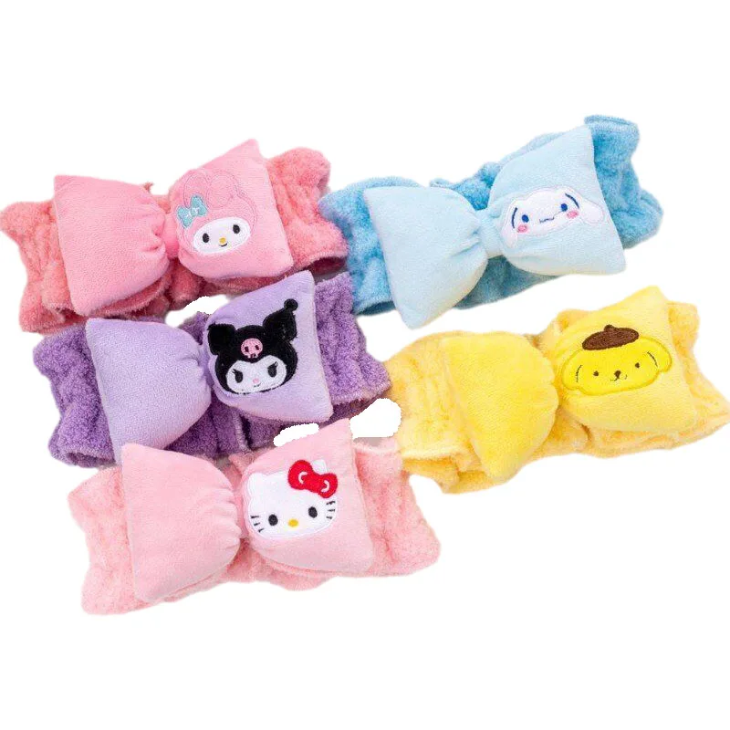 

Anime Sanrioed Face Wash Makeup Plush Embroidery Hair Band Kawaii Cinnamoroll My Melody Kuromi Cartoon Cute Headband Women