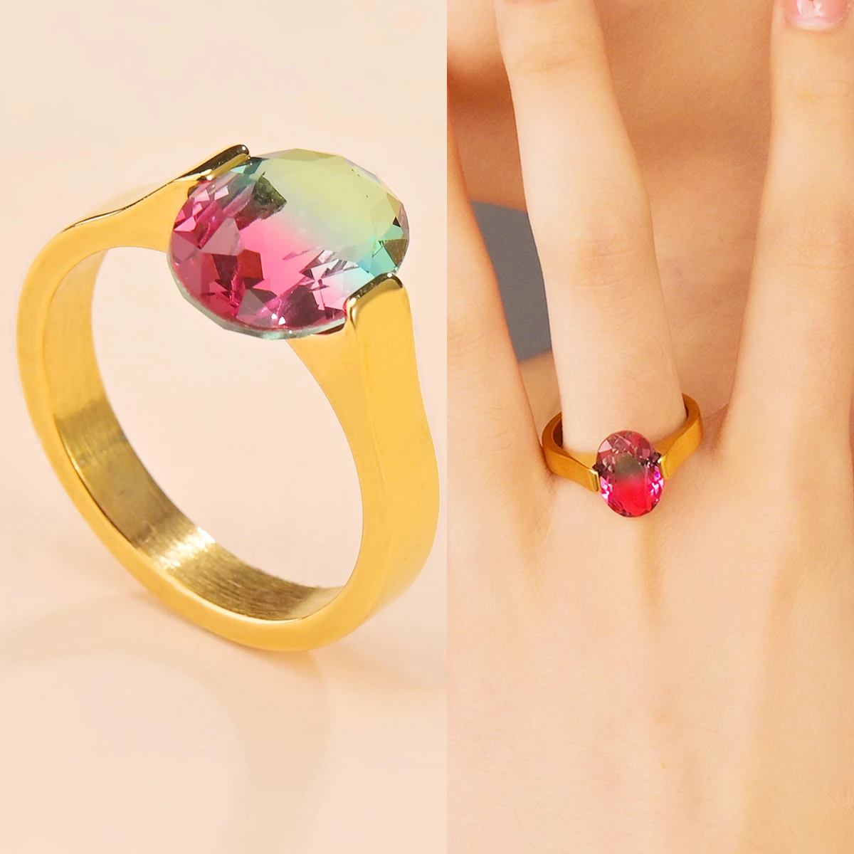 

High Quality Luxury Large Oval Rose Cubic Crystal Women Rings Ladies Fashion Jewelry Party Lover's Gift Brilliant CZ Rings