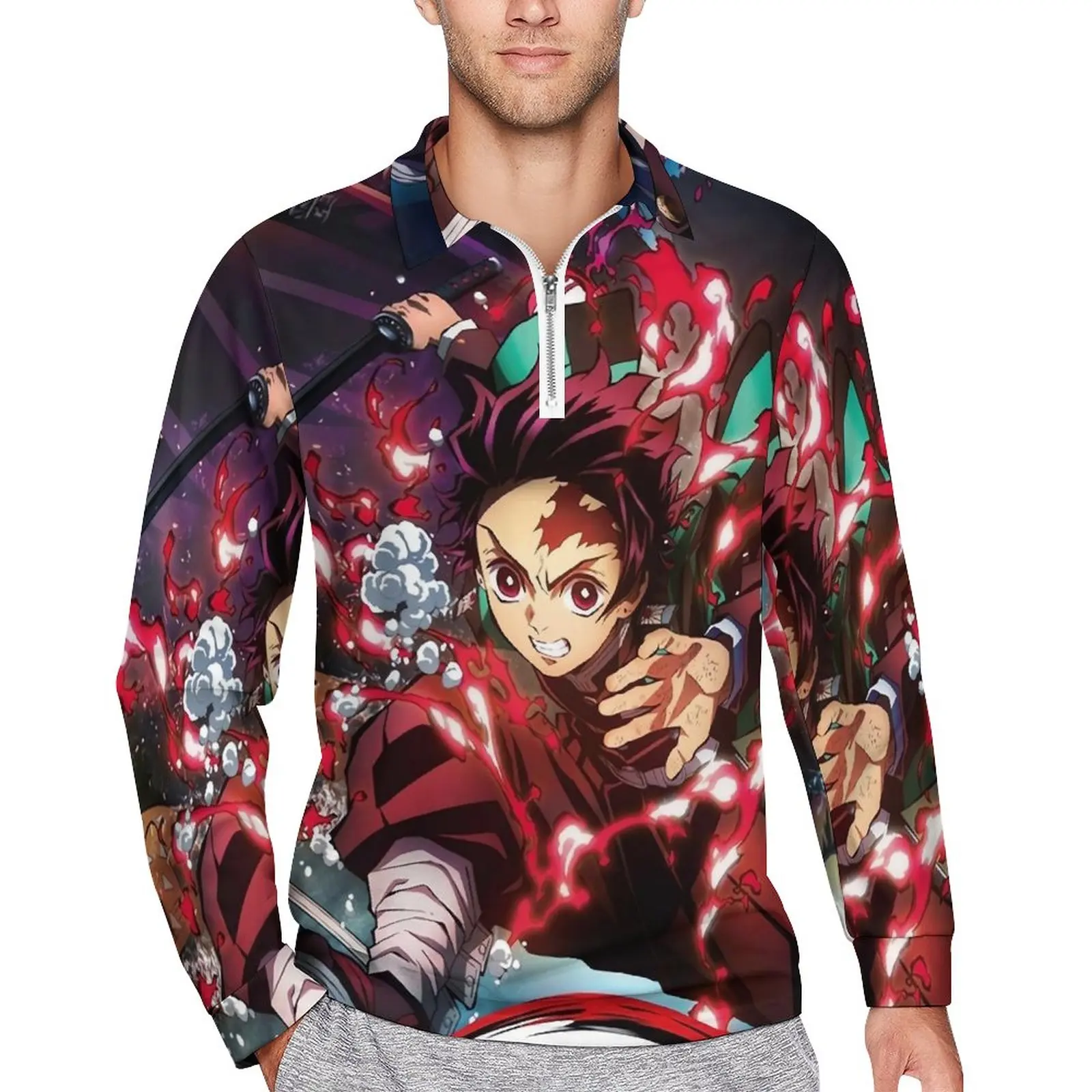 

Demon Slayer Anime Polo Shirts Funny Nezuko Casual Shirt Spring Stylish Turn Down Collar Long Sleeve Graphic Oversize T-Shirts