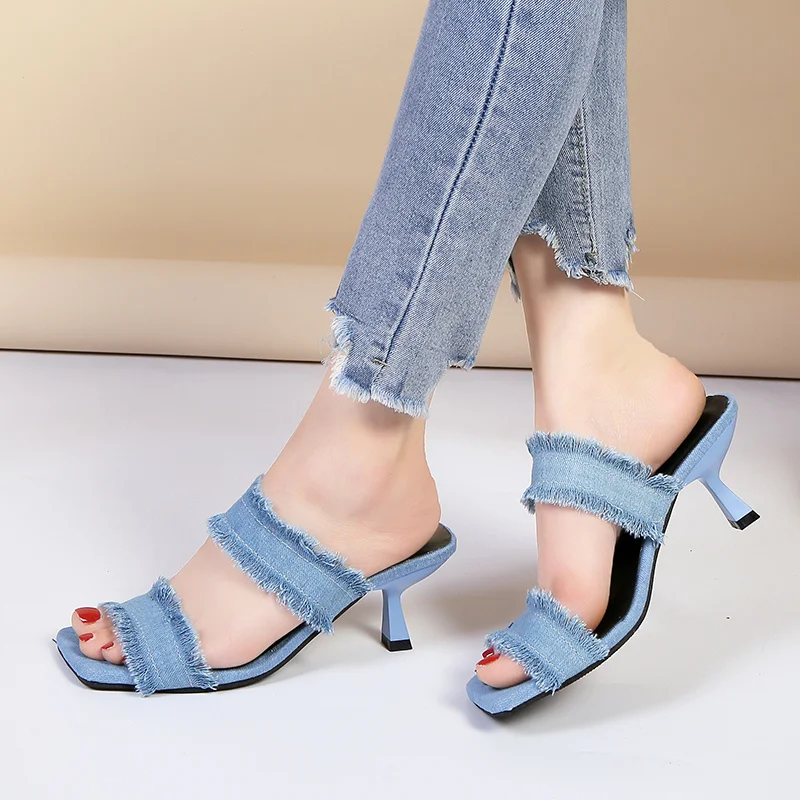 Women's Sandals Brand High Heels Women Slippers Open Toe Sandals Shoes Fashion Dress Party Slides Pumps  Femme 2023 New