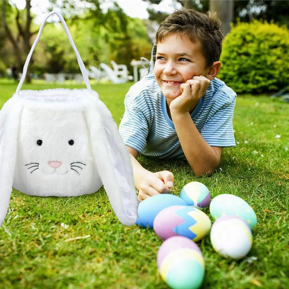 

Симпатичная сумка, Пасхальная корзина в виде кролика, длинные уши, плюшевая сумка, яйцо, конфеты, корзины, счастливая Пасха, украшение для вечеринки для детей, круглая Сумка-тоут B S2y4